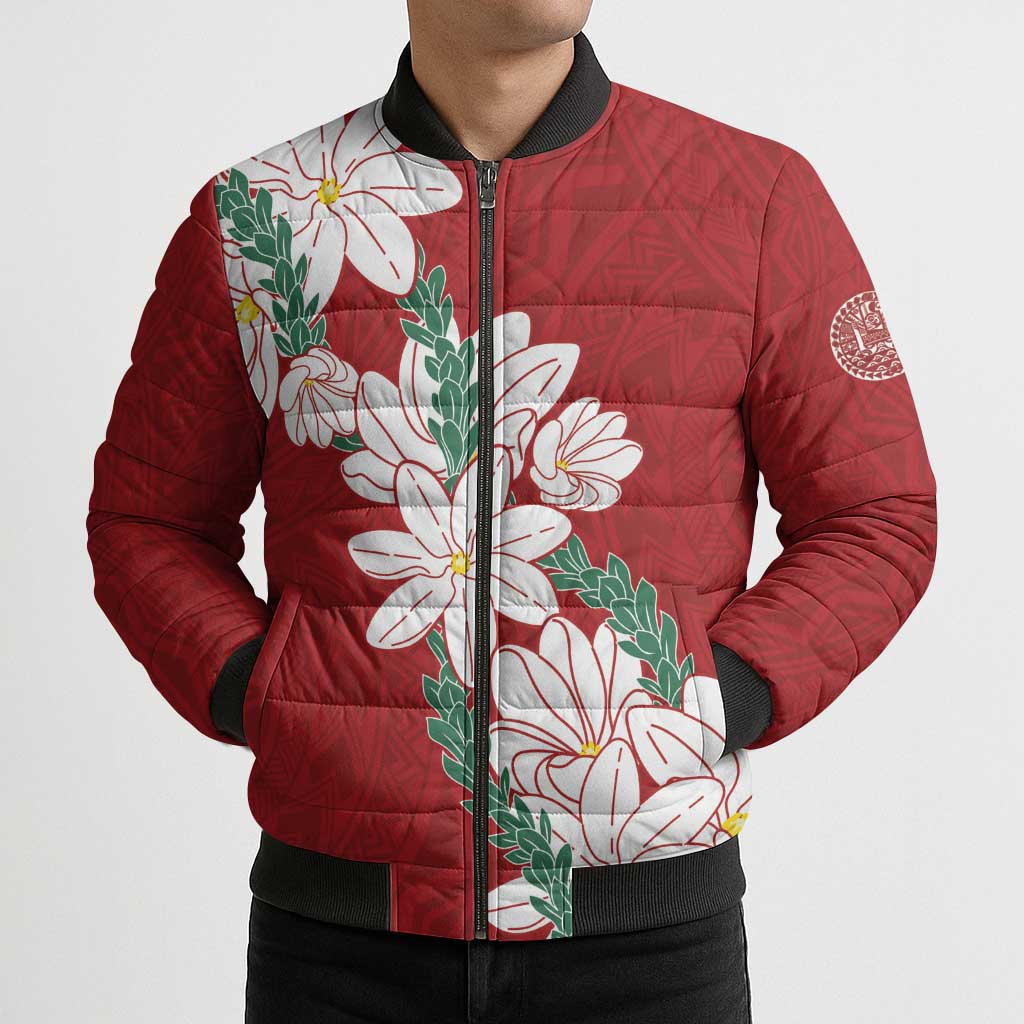 Ia Orana Tahiti Tiare Bomber Puffer Jacket Crimson Lei LT7 - Polynesian Pride