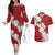 Ia Orana Tahiti Tiare Couples Matching Off The Shoulder Long Sleeve Dress and Hawaiian Shirt Crimson Lei - Polynesian Pride