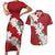 Ia Orana Tahiti Tiare Couples Matching Short Sleeve Bodycon Dress and Hawaiian Shirt Crimson Lei - Polynesian Pride