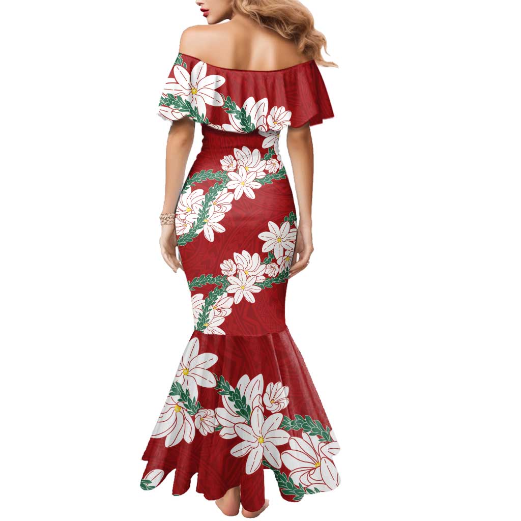 Ia Orana Tahiti Tiare Family Matching Mermaid Dress and Hawaiian Shirt Crimson Lei LT7 - Polynesian Pride