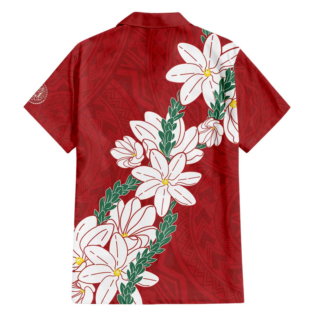 Ia Orana Tahiti Tiare Family Matching Off Shoulder Maxi Dress and Hawaiian Shirt Crimson Lei LT7 - Polynesian Pride
