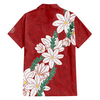 Ia Orana Tahiti Tiare Family Matching Short Sleeve Bodycon Dress and Hawaiian Shirt Crimson Lei LT7 - Polynesian Pride