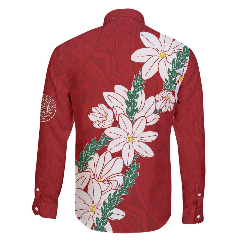 Ia Orana Tahiti Tiare Family Matching Summer Maxi Dress and Hawaiian Shirt Crimson Lei LT7 - Polynesian Pride