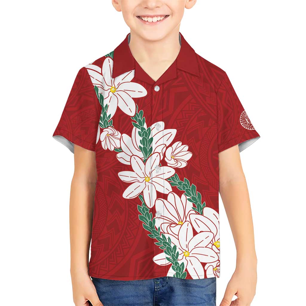 Ia Orana Tahiti Tiare Kid Hawaiian Shirt Crimson Lei LT7 Kid Red - Polynesian Pride