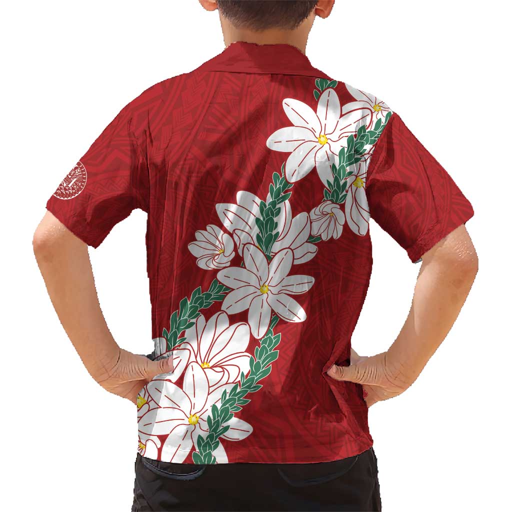 Ia Orana Tahiti Tiare Kid Hawaiian Shirt Crimson Lei LT7 - Polynesian Pride