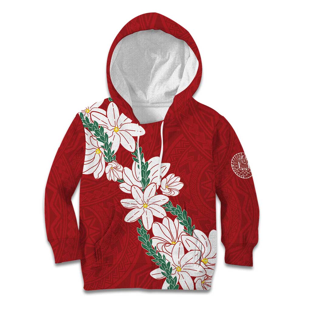 Ia Orana Tahiti Tiare Kid Hoodie Crimson Lei - Polynesian Pride