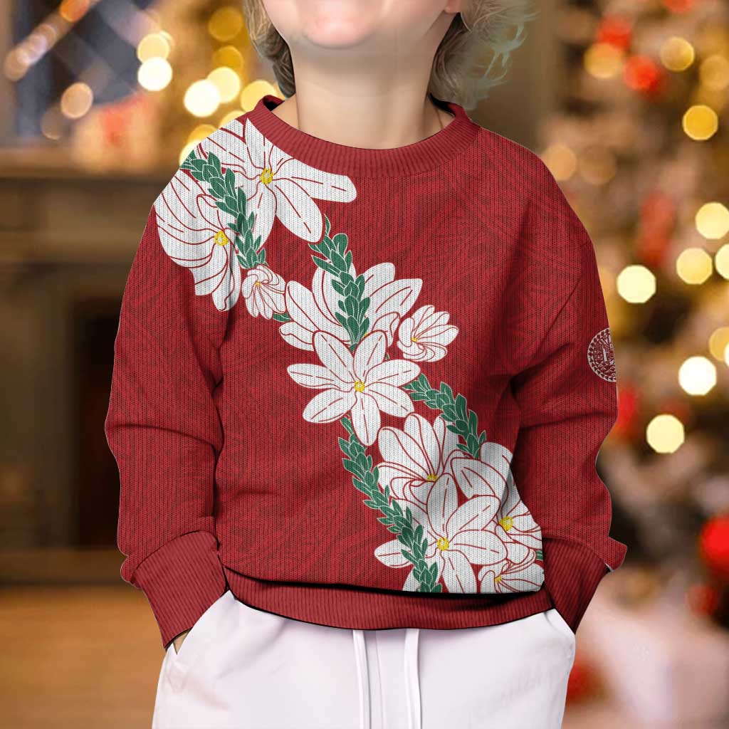 Ia Orana Tahiti Tiare Kid Ugly Christmas Sweater Crimson Lei - Polynesian Pride