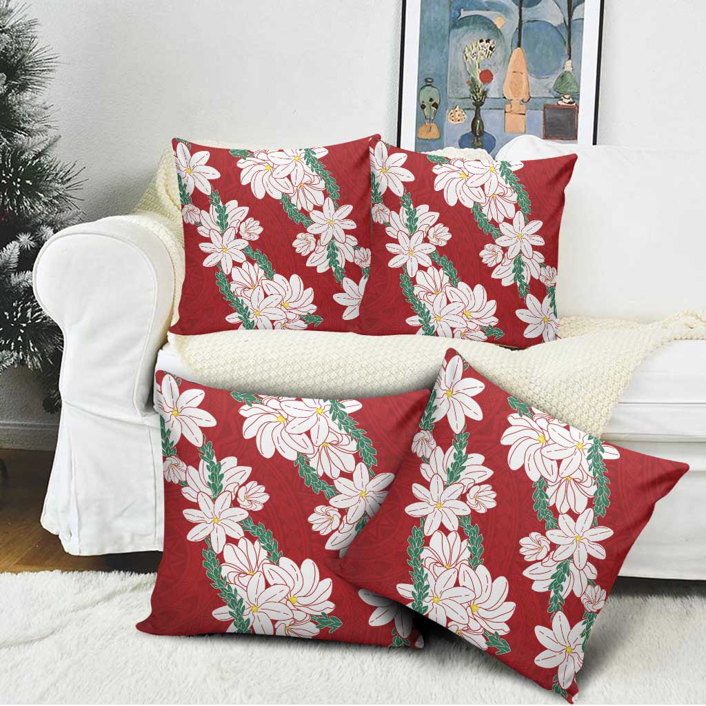 Ia Orana Tahiti Tiare Pillow Cover Crimson Lei - Polynesian Pride