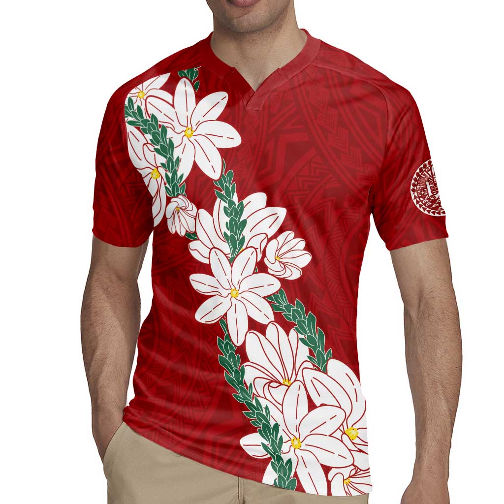Ia Orana Tahiti Tiare Rugby Jersey Crimson Lei LT7 - Polynesian Pride