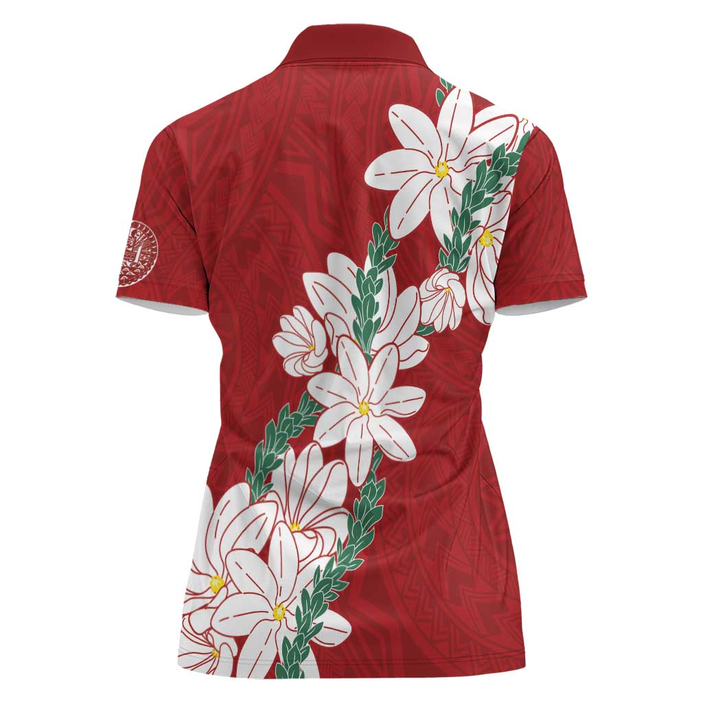 Ia Orana Tahiti Tiare Women Polo Shirt Crimson Lei LT7 - Polynesian Pride