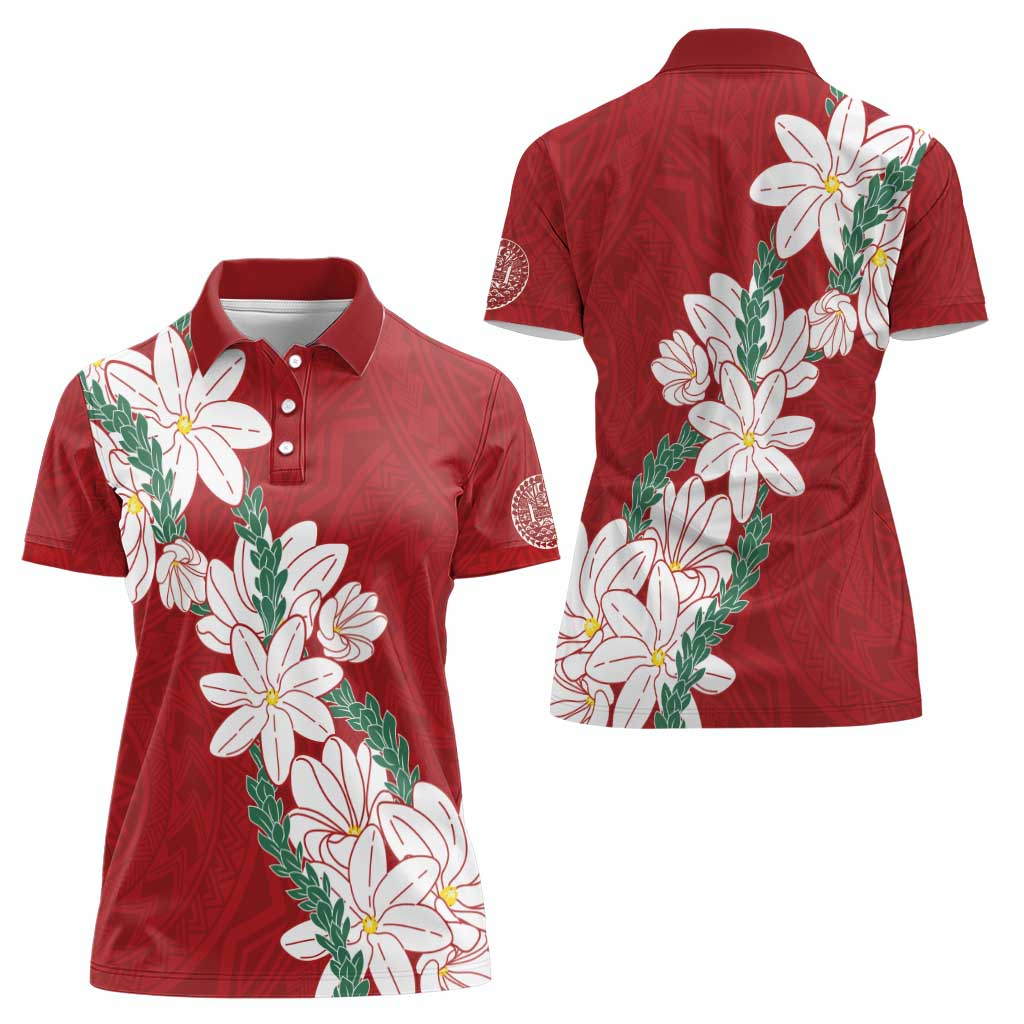 Ia Orana Tahiti Tiare Women Polo Shirt Crimson Lei LT7 - Polynesian Pride