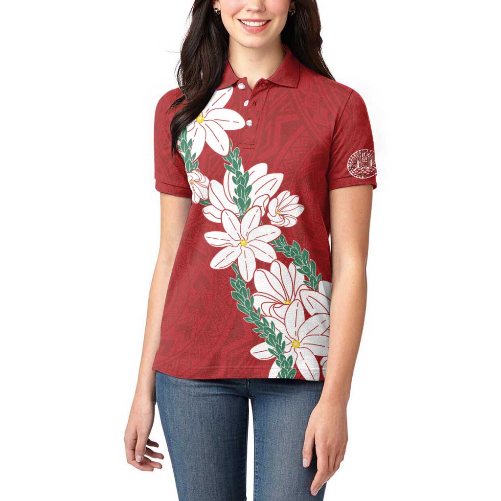 Ia Orana Tahiti Tiare Women Polo Shirt Crimson Lei LT7 - Polynesian Pride