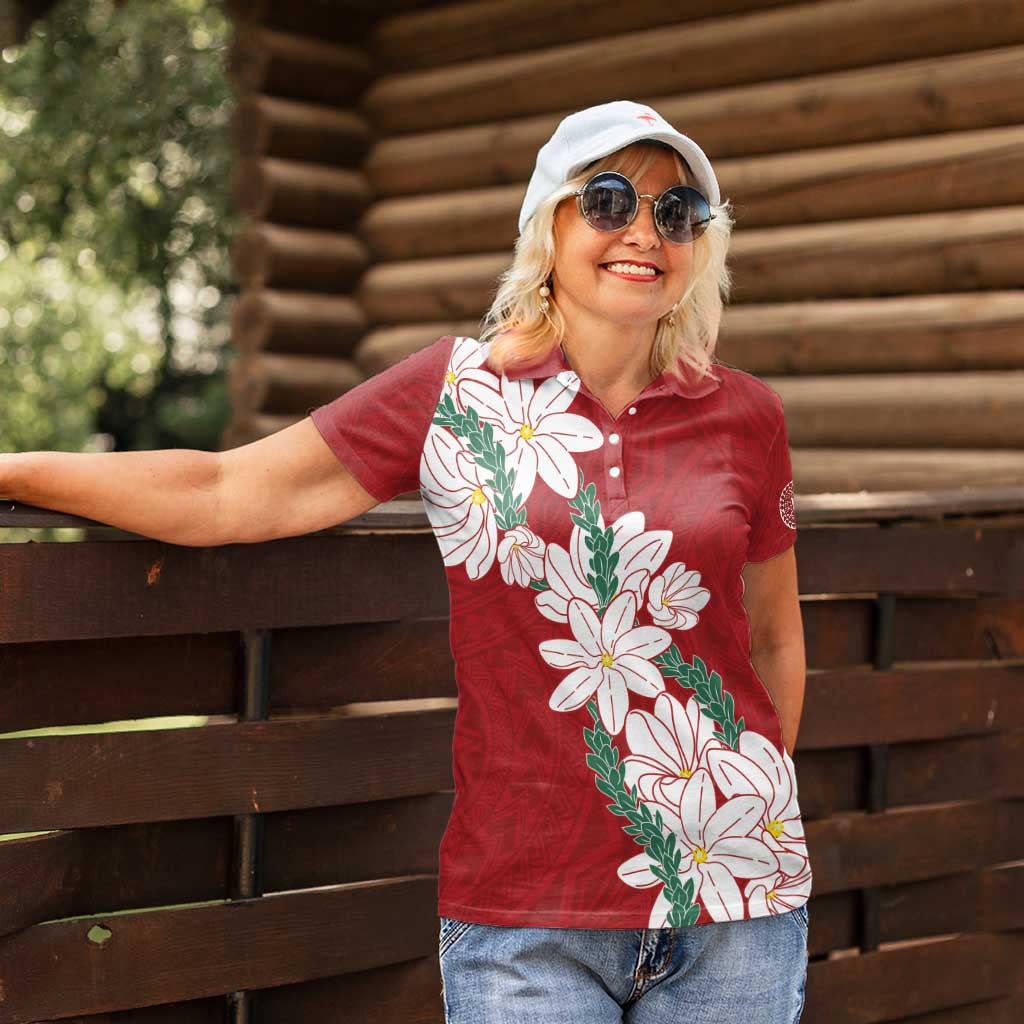 Ia Orana Tahiti Tiare Women Polo Shirt Crimson Lei LT7 - Polynesian Pride