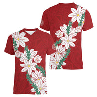Ia Orana Tahiti Tiare Women V-Neck T-Shirt Crimson Lei LT7 - Polynesian Pride