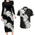 Ia Orana Tahiti Tiare Couples Matching Long Sleeve Bodycon Dress and Hawaiian Shirt Black Lei - Polynesian Pride