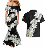 Ia Orana Tahiti Tiare Couples Matching Mermaid Dress and Hawaiian Shirt Black Lei LT7 - Polynesian Pride