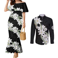 Ia Orana Tahiti Tiare Couples Matching Mermaid Dress and Long Sleeve Button Shirt Black Lei LT7 Black - Polynesian Pride