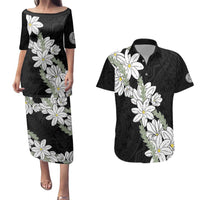 Ia Orana Tahiti Tiare Couples Matching Puletasi and Hawaiian Shirt Black Lei LT7 Black - Polynesian Pride