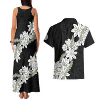 Ia Orana Tahiti Tiare Couples Matching Tank Maxi Dress and Hawaiian Shirt Black Lei LT7 - Polynesian Pride
