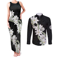 Ia Orana Tahiti Tiare Couples Matching Tank Maxi Dress and Long Sleeve Button Shirt Black Lei LT7 Black - Polynesian Pride