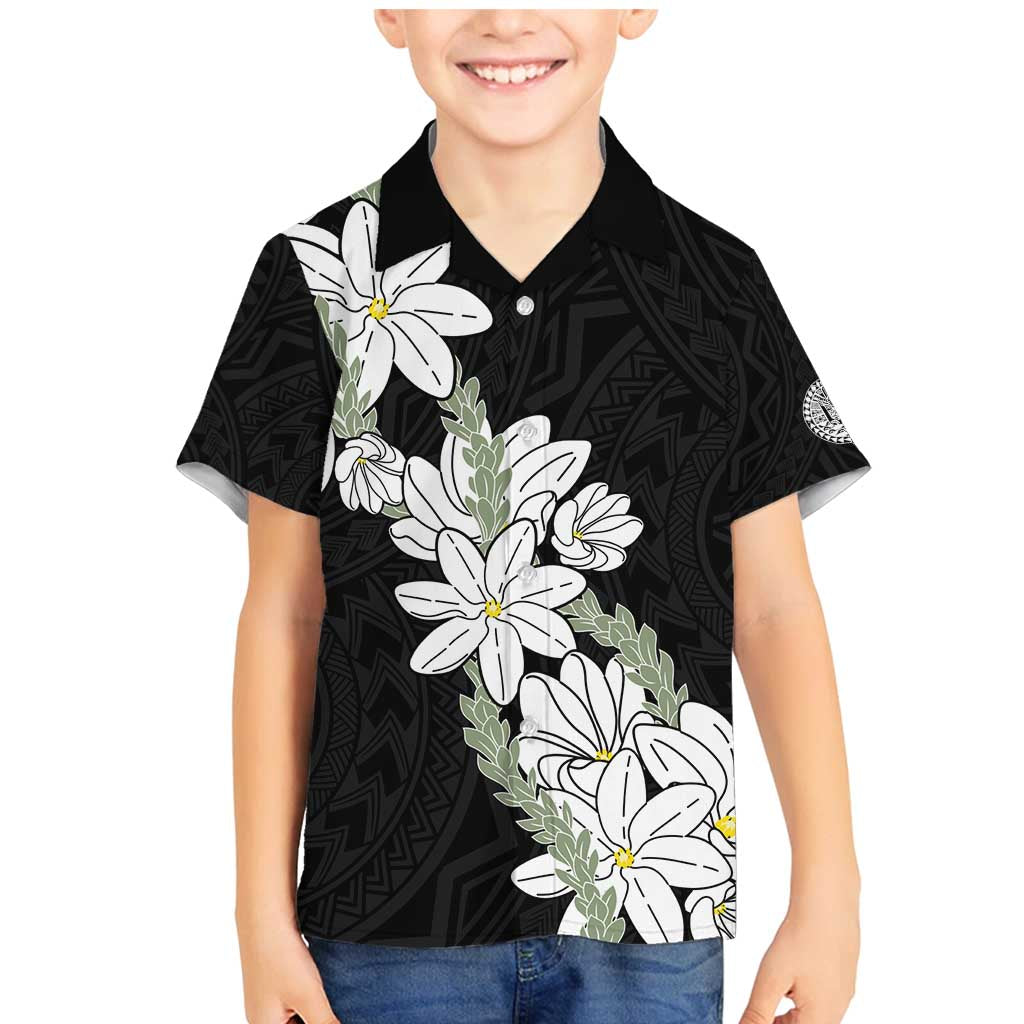Ia Orana Tahiti Tiare Family Matching Mermaid Dress and Hawaiian Shirt Black Lei LT7 Son's Shirt Black - Polynesian Pride