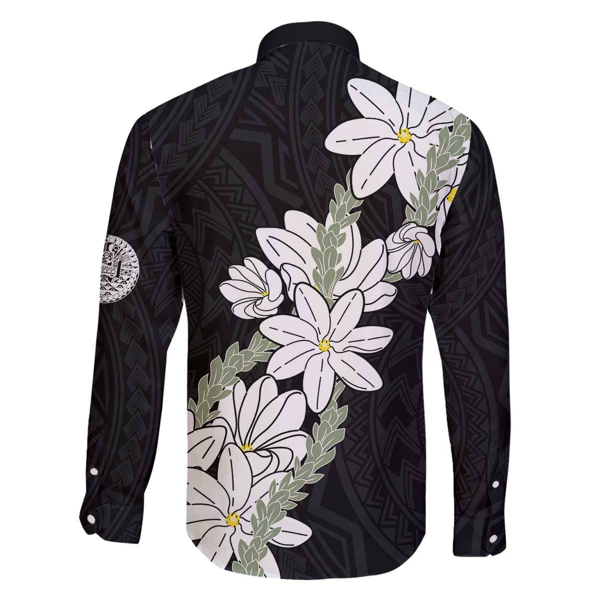 Ia Orana Tahiti Tiare Family Matching Off The Shoulder Long Sleeve Dress and Hawaiian Shirt Black Lei LT7 - Polynesian Pride
