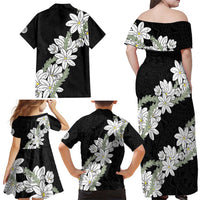 Ia Orana Tahiti Tiare Family Matching Off Shoulder Maxi Dress and Hawaiian Shirt Black Lei LT7 - Polynesian Pride