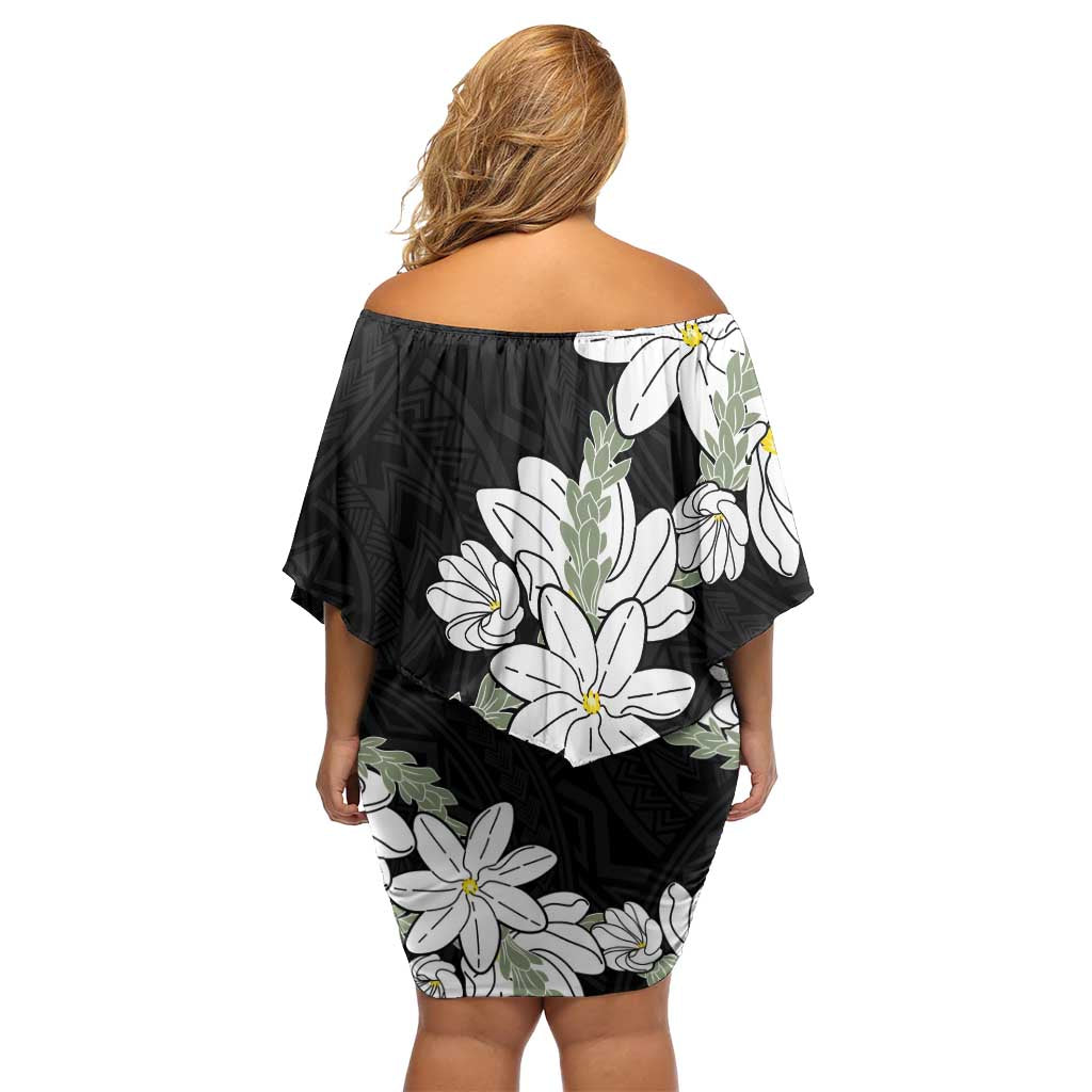 Ia Orana Tahiti Tiare Family Matching Off Shoulder Short Dress and Hawaiian Shirt Black Lei LT7 - Polynesian Pride