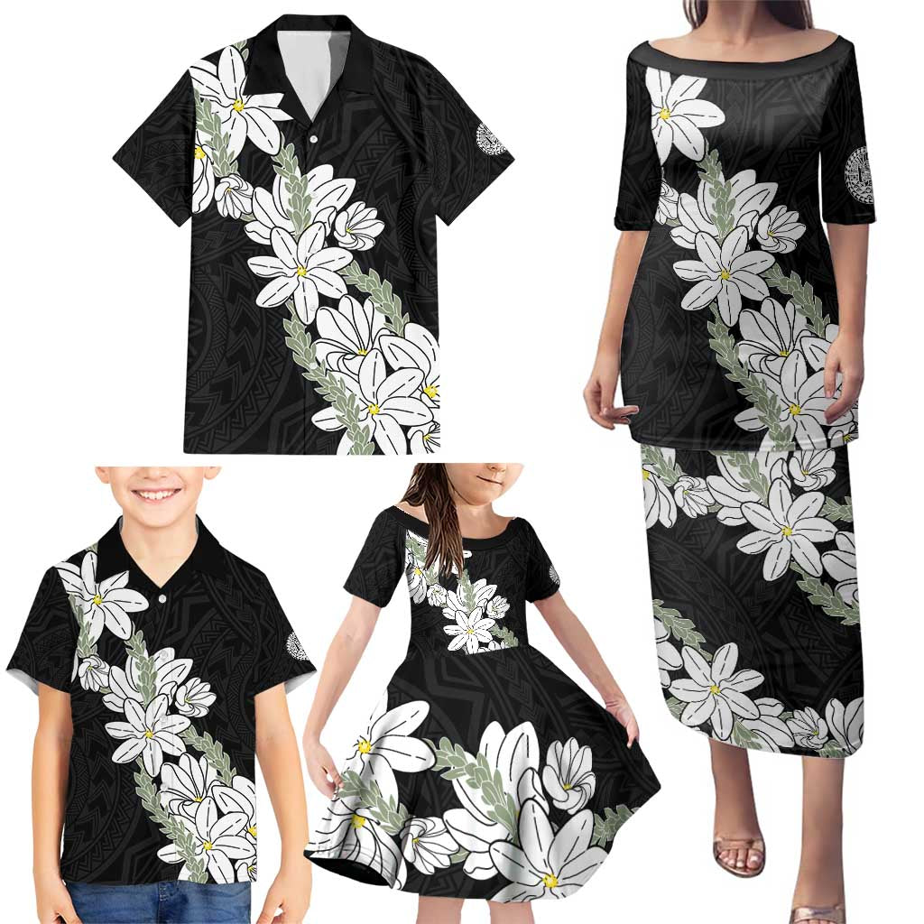 Ia Orana Tahiti Tiare Family Matching Puletasi and Hawaiian Shirt Black Lei LT7 - Polynesian Pride