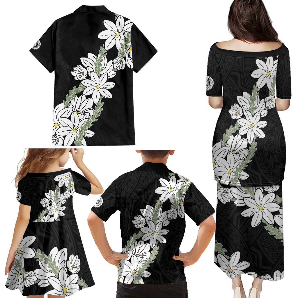Ia Orana Tahiti Tiare Family Matching Puletasi and Hawaiian Shirt Black Lei LT7 - Polynesian Pride