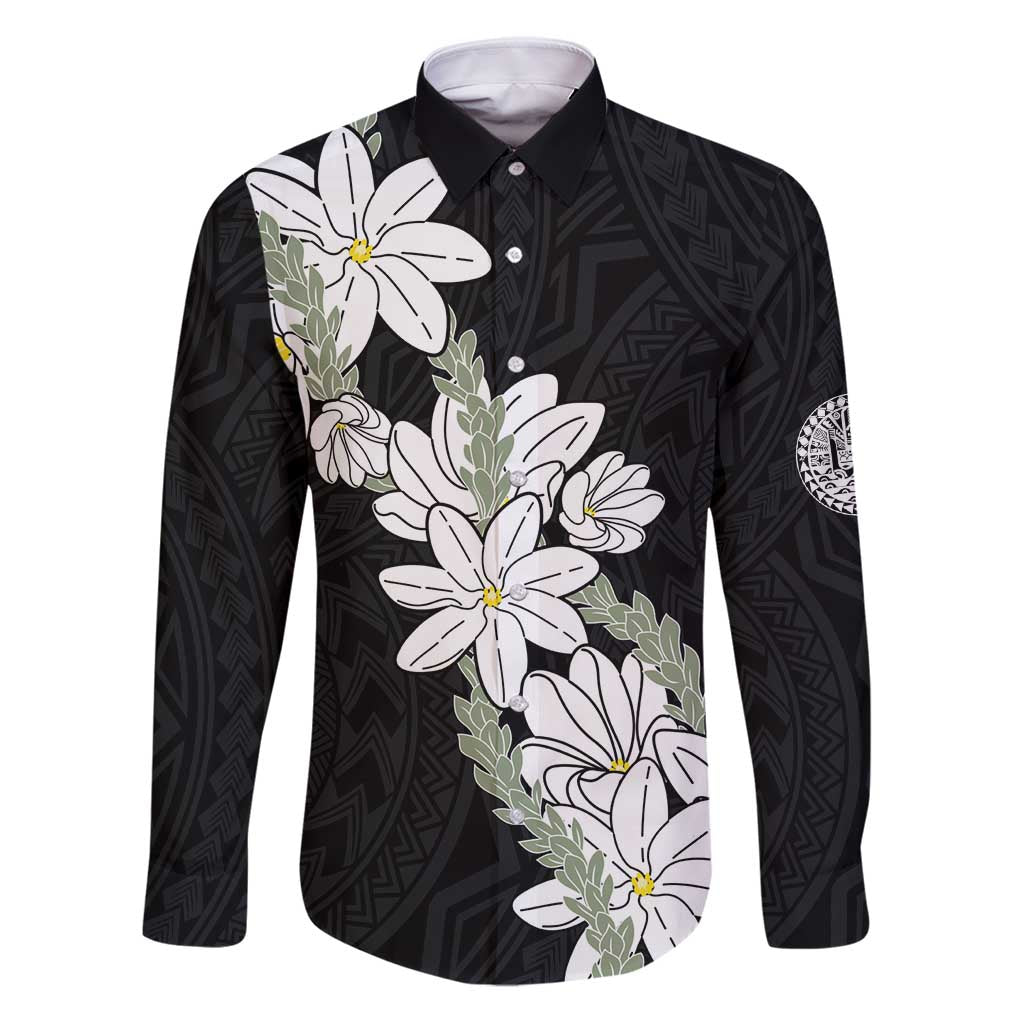 Ia Orana Tahiti Tiare Family Matching Puletasi and Hawaiian Shirt Black Lei LT7 Dad's Shirt - Long Sleeve Black - Polynesian Pride