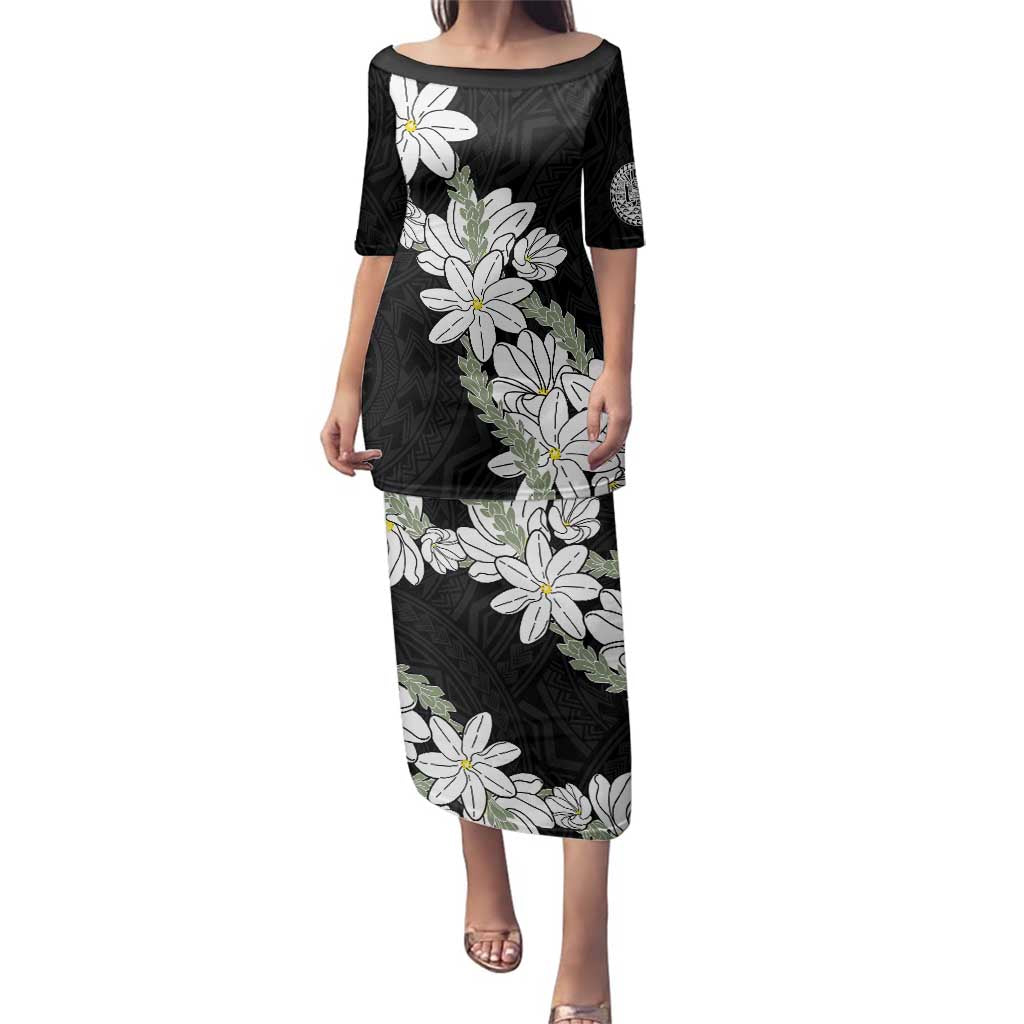 Ia Orana Tahiti Tiare Family Matching Puletasi and Hawaiian Shirt Black Lei LT7 Mom's Dress Black - Polynesian Pride