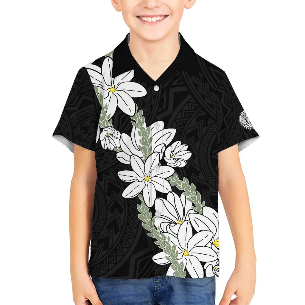 Ia Orana Tahiti Tiare Family Matching Short Sleeve Bodycon Dress and Hawaiian Shirt Black Lei LT7 Son's Shirt Black - Polynesian Pride