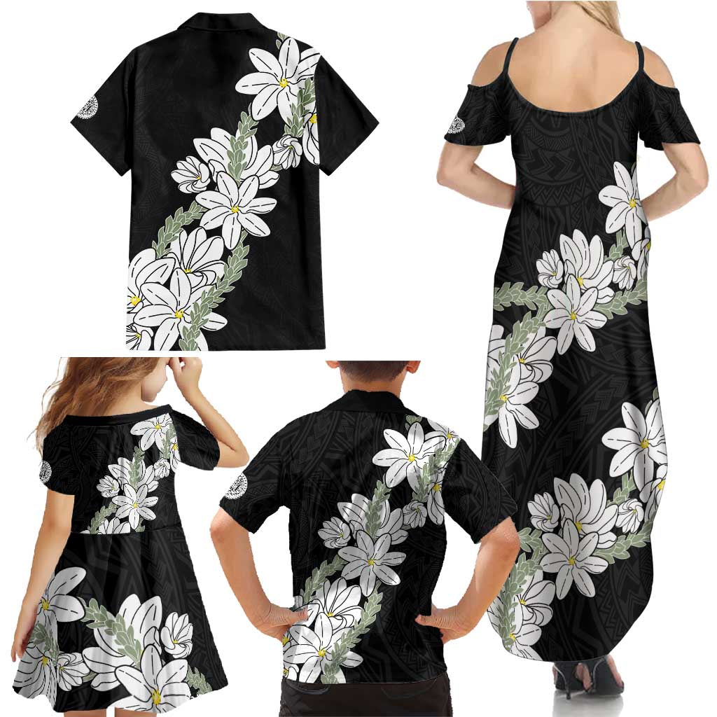 Ia Orana Tahiti Tiare Family Matching Summer Maxi Dress and Hawaiian Shirt Black Lei LT7 - Polynesian Pride