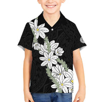 Ia Orana Tahiti Tiare Family Matching Tank Maxi Dress and Hawaiian Shirt Black Lei LT7 Son's Shirt Black - Polynesian Pride