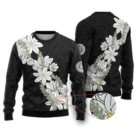 Ia Orana Tahiti Tiare Ugly Christmas Sweater Black Lei - Polynesian Pride