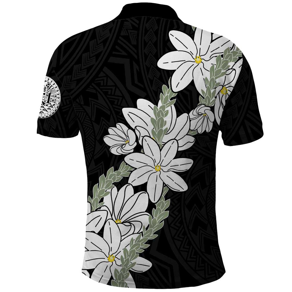Ia Orana Tahiti Tiare Polo Shirt Black Lei - Polynesian Pride