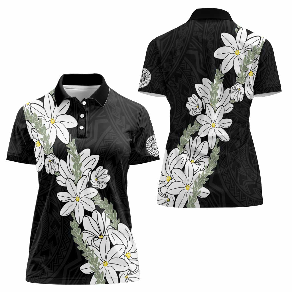 Ia Orana Tahiti Tiare Women Polo Shirt Black Lei - Polynesian Pride