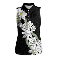 Ia Orana Tahiti Tiare Women Sleeveless Polo Shirt Black Lei LT7 Female Black - Polynesian Pride