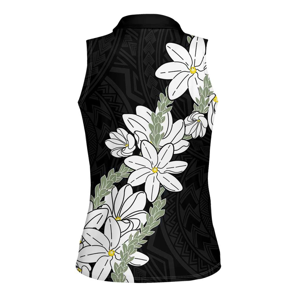 Ia Orana Tahiti Tiare Women Sleeveless Polo Shirt Black Lei LT7 - Polynesian Pride