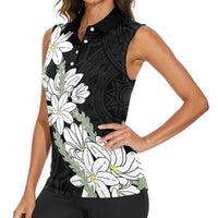 Ia Orana Tahiti Tiare Women Sleeveless Polo Shirt Black Lei LT7 - Polynesian Pride