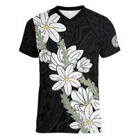 Ia Orana Tahiti Tiare Women V-Neck T-Shirt Black Lei LT7 Female Black - Polynesian Pride