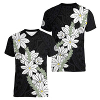 Ia Orana Tahiti Tiare Women V-Neck T-Shirt Black Lei LT7 - Polynesian Pride