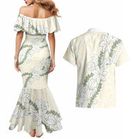 Ia Orana Tahiti Tiare Couples Matching Mermaid Dress and Hawaiian Shirt Lemon Yellow Lei LT7 - Polynesian Pride