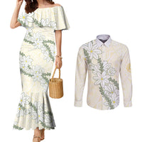 Ia Orana Tahiti Tiare Couples Matching Mermaid Dress and Long Sleeve Button Shirt Lemon Yellow Lei LT7 Lemon - Polynesian Pride