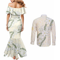 Ia Orana Tahiti Tiare Couples Matching Mermaid Dress and Long Sleeve Button Shirt Lemon Yellow Lei LT7 - Polynesian Pride