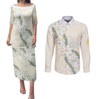 Ia Orana Tahiti Tiare Couples Matching Puletasi and Long Sleeve Button Shirt Lemon Yellow Lei LT7 Lemon - Polynesian Pride