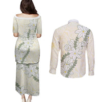 Ia Orana Tahiti Tiare Couples Matching Puletasi and Long Sleeve Button Shirt Lemon Yellow Lei LT7 - Polynesian Pride