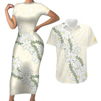 Ia Orana Tahiti Tiare Couples Matching Short Sleeve Bodycon Dress and Hawaiian Shirt Lemon Yellow Lei LT7 Lemon - Polynesian Pride