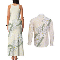 Ia Orana Tahiti Tiare Couples Matching Tank Maxi Dress and Long Sleeve Button Shirt Lemon Yellow Lei LT7 - Polynesian Pride
